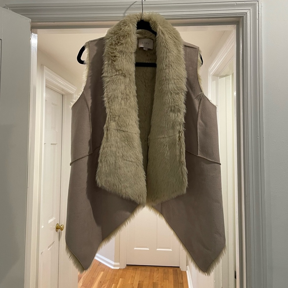 LOFT faux‎ fur and suede reversible vest